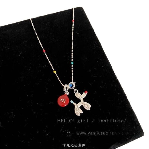 Wholesale Knock on Cute! Red m Bean Balloon Dog Pendant Necklace Women's 2025 New Spring and Summer High-End Sweatshirt Chain Accessories