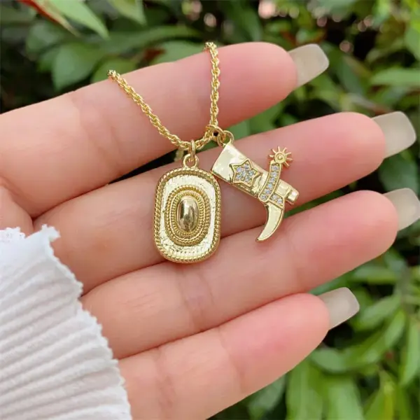 Wholesale 18K Gold Plated Western Cowboy Shoe And Hat Pattern Necklace Creative Daily Wear For Men And Women Multi Style Pendant Necklace Gift