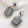 Wholesale Diamond-encrusted checkered earrings, women's alloy square stud earrings