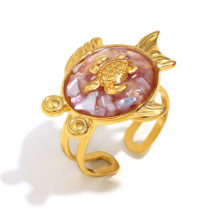 Turtle dripping oil and broken shell open ring-gold purple