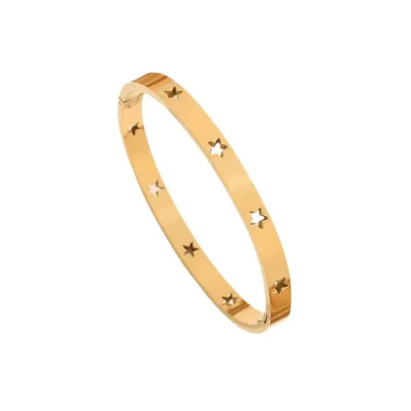 Wholesale PVD Coated 18K Real Gold Plated Star 304 Stainless Steel Simple Style Plating Hollow Out Bangle