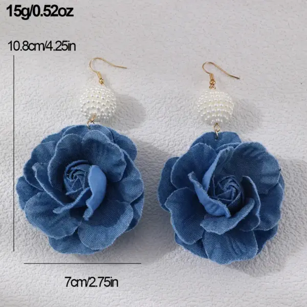 Wholesale 1 Pair Exaggerated Romantic Flower Pearl Three-dimensional Alloy Cloth Drop Earrings Earrings