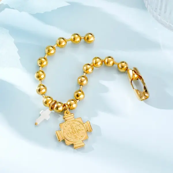 Wholesale PVD Coated Real Gold Plated 24K 18K Gold Portrait Cross 304 Stainless Steel Retro Simple Style Waterproof Non Tarnish 304 Stainless Steel Bracelets