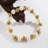 Wholesale Basic Commute Solid Color 304 Stainless Steel Artificial Pearl 18K Gold Plated Artificial Pearls Bracelets In Bulk
