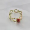 Wholesale Jewelry Simple Style Round 304 Stainless Steel Natural Stone 18K Gold Plated Open Ring