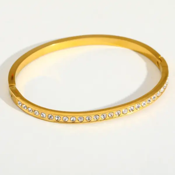 Wholesale Elegant Simple Stainless Steel 18K Gold Embedded Zircon Heart Round Geometric Bracelet Luxury Jewelry Women's Fashion Accessory