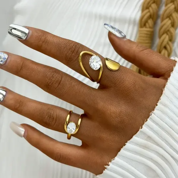 Wholesale Ion Plating (IP) Real Gold Plated 18K Gold Geometric 304 Stainless Steel Casual Simple Style Waterproof Non Tarnish Adjustable Ring