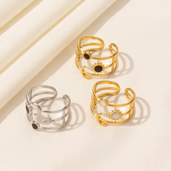 Ion Plating (IP) Real Gold Plated 18K Gold Geometric Sun Moon 304 Stainless Steel French Style Modern Style Waterproof Non Tarnish Open Rings