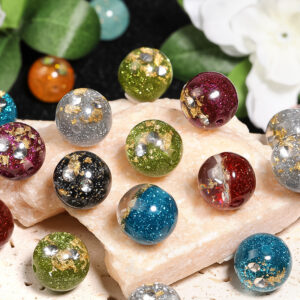 Wholesale 16mm drop glue gold foil rhinestone resin round beads bright sequins through hole beads diy mobile phone chain beaded pen material