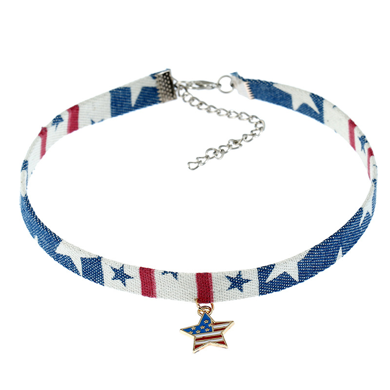 Wholesale New Denim Necklace Fashion Five-inted Star Flag Necklace Independence Day Necklace All-match Jewelry Cross-border Hot Sale