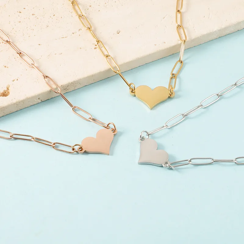 Wholesale PVD Coated Real Gold Plated Customization Laser Engraving Heart Shape 304 Stainless Steel Simple Style Waterproof Non Tarnish Pendant Neckla