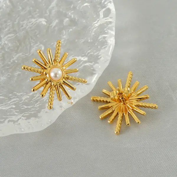 Wholesale 1 Pair Simple Style Classic Style Hexagram Inlay 304 Stainless Steel Artificial Pearls 18K Gold Plated Ear Studs