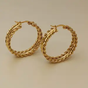Wholesale 1 Pair Vintage Style Geometric Solid Color Plating Stainless Steel 18k Gold Plated Hoop Earrings
