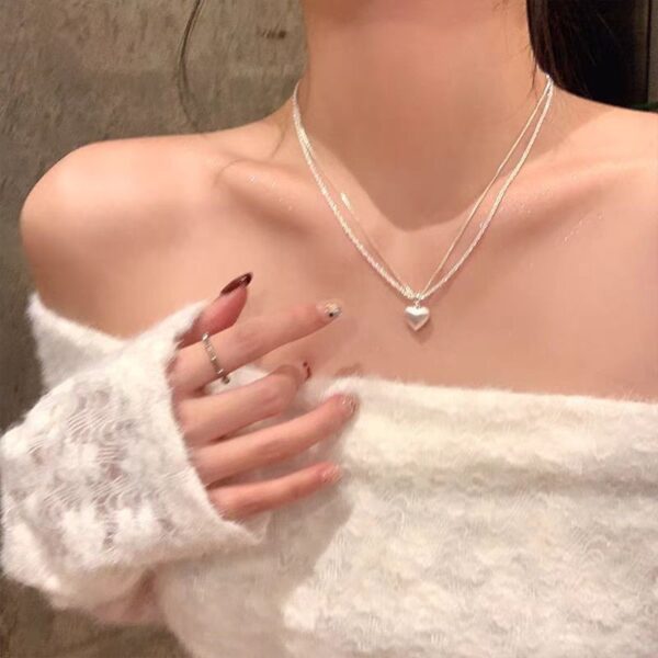 Wholesale Double-layer Brushed Love Necklace Female Niche Personality All-match High-end Clavicle Chain 2024 New Fashion Necklace