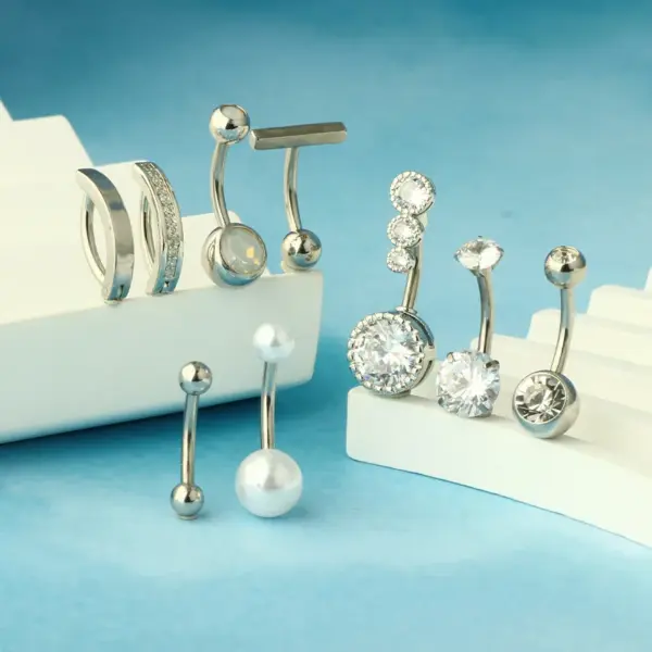 1 Piece 1 Set 316L Stainless Steel Belly Rings Geometric Heart Shape Waterproof Non Tarnish Surgical Steel Women's