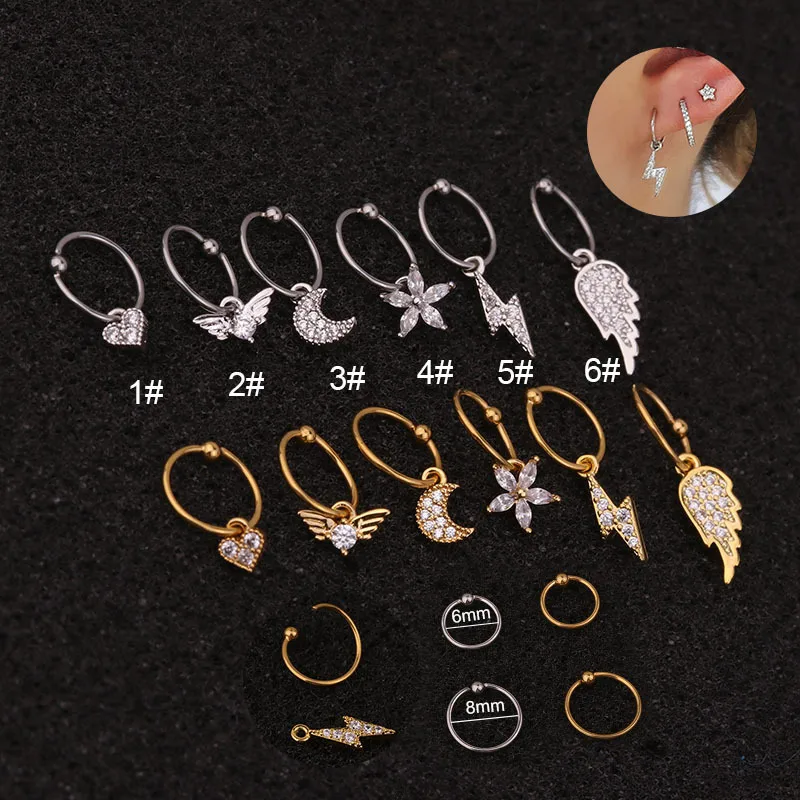 Wholesale 316L Stainless Steel Copper Ear Cartilage Rings & Studs Heart Waterproof Non Tarnish Surgical Steel