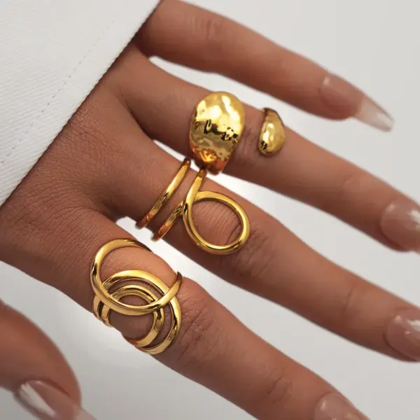 Wholesale Ion Plating (IP) Real Gold Plated 18K Gold Geometric 304 Stainless Steel IG Style Casual Simple Style Waterproof Non Tarnish Open Rings