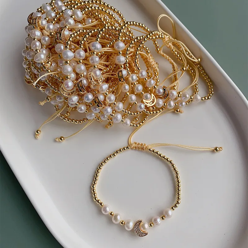 Wholesale Copper 18K Gold Plated Plating Moon Rhinestones Copper Bracelets