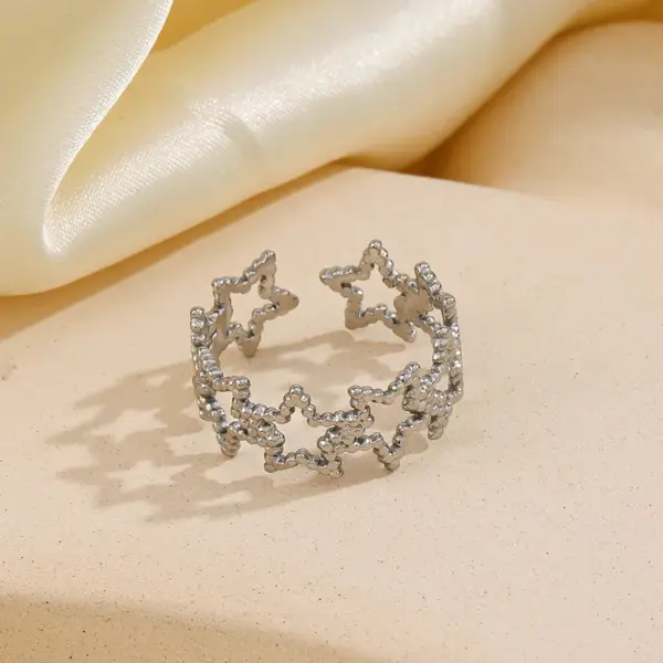 Wholesale PVD Coated 18K Gold Plated Pentagram 304 Stainless Steel Simple Style Waterproof Non Tarnish Open Rings