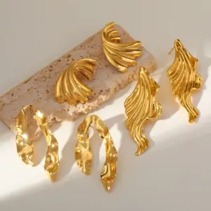 Fashionable Geometric Asymmetrical 18K Gold Plated Stainless Steel Pendant Earrings Elegant Cute Women's Jewelry Accessory