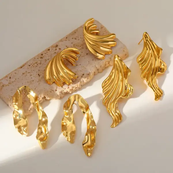 Fashionable Geometric Asymmetrical 18K Gold Plated Stainless Steel Pendant Earrings Elegant Cute Women's Jewelry Accessory