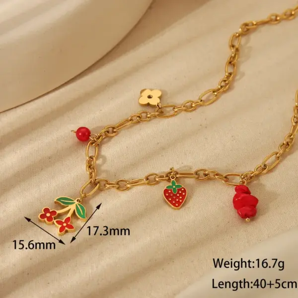Wholesale Jewelry Cute Sweet Cherry Strawberry 304 Stainless Steel 18K Gold Plated Epoxy Plating Bracelets Earrings Necklace