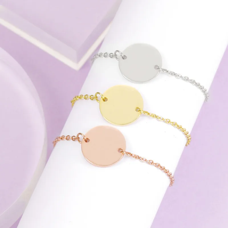 Wholesale PVD Coated 18K Gold Real Plated Customization Laser Engraving Solid Color Stainless Steel Simple Style Waterproof Non Tarnish 304 Bracelets