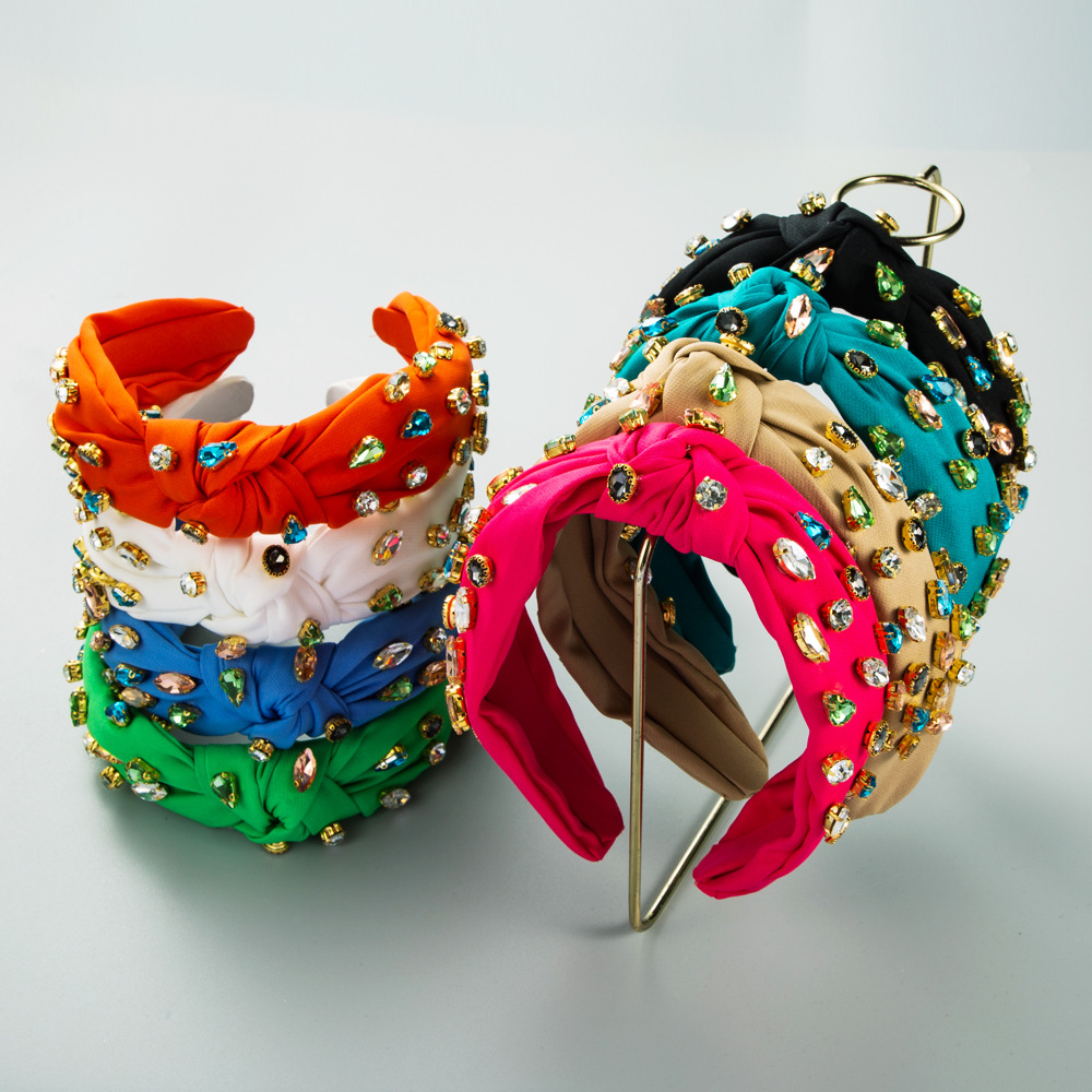 Wholesale fabric full diamond hairband fashion temperament female knotted color headband hair aessories