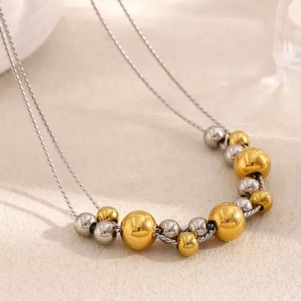Wholesale 304 Stainless Steel Ball PVD Coated Stone-Free Real Gold Plated Vintage Style Classic Style Waterproof Non Tarnish Mixed Metal Plating Ball Chain Lobster Trigger Clasp Closure Double Layer Necklaces Necklace