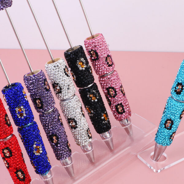 oly-94de2d08350940eec6bf43b34c42c588 Wholesale Cross-border Live Hot Sale Color Leopard Diamond Pen Ceramic Mud Full Diamond Beaded Pen DIY Beaded Ball Pen Aessories