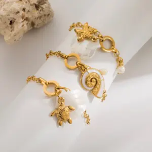 Wholesale Marine Style Starfish Conch 304 Stainless Steel Cable Chain Bracelets In Bulk