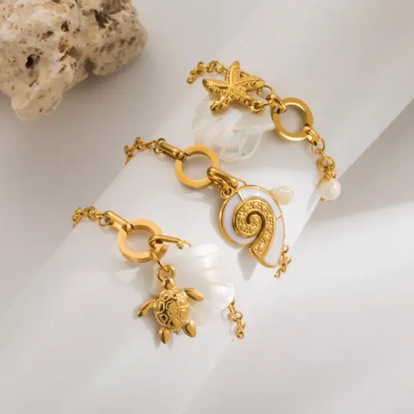 Wholesale Marine Style Starfish Conch 304 Stainless Steel Cable Chain Bracelets In Bulk