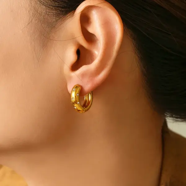 304 Stainless Steel Geometric PVD Coated Rhinestones Real Gold Plated 18K Gold Basic Simple Style Commute Waterproof Non Tarnish Inlay Earrings