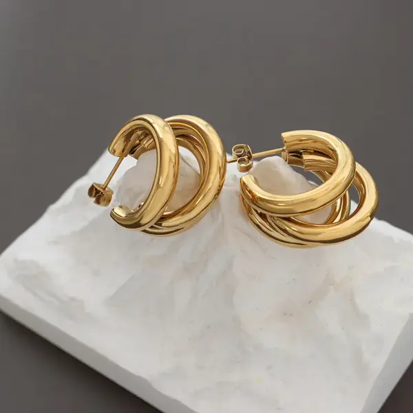 PVD Coated Real Gold Plated C Shape Titanium Steel Retro Waterproof Non Tarnish Earrings