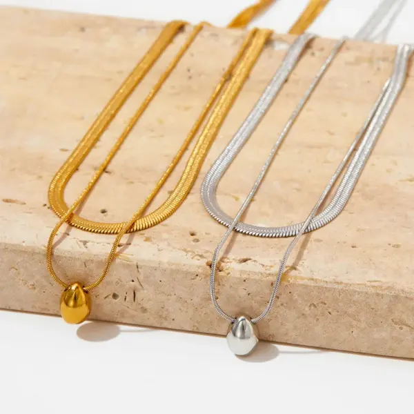 Wholesale PVD Coated Real Gold Plated 16K White Plating Water Droplets 304 Stainless Steel Simple Style Waterproof Non Tarnish Double Layer Necklaces
