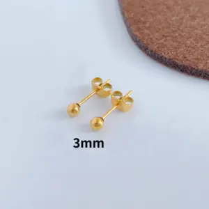 3mm Gold Bean Stud Earrings