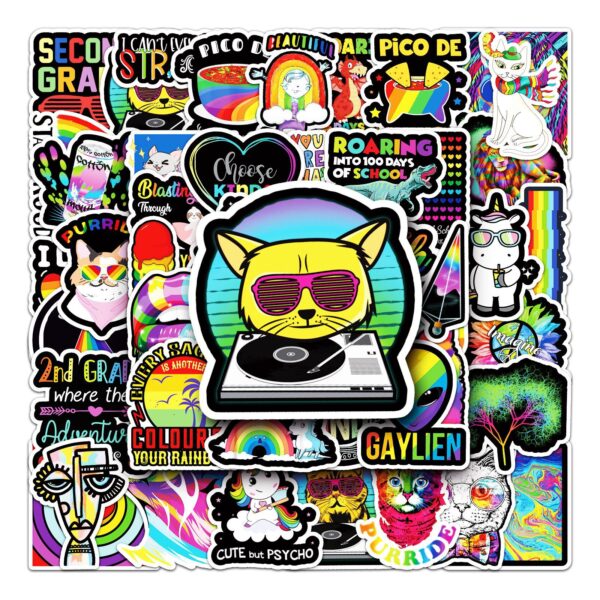 Wholesale 50 personalized DIY color rainbow graffiti cross-border ins wind laptop luggage decoration stickers