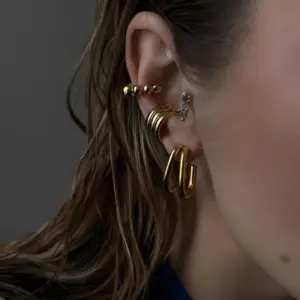 Wholesale PVD Coated Real Gold Plated 18K Gold Geometric 304 Stainless Steel IG Style Waterproof Non Tarnish Ear Cuffs