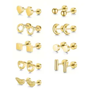 Wholesale 1 Pair Simple Style Moon Heart Shape Plating 304 Stainless Steel 18K Gold Plated Ear Studs
