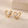 PVD Coated Real Gold Plated Geometric Star Heart Shape 304 Stainless Steel Imitation Pearl Retro Sweet Waterproof Non Tarnish Ear Studs