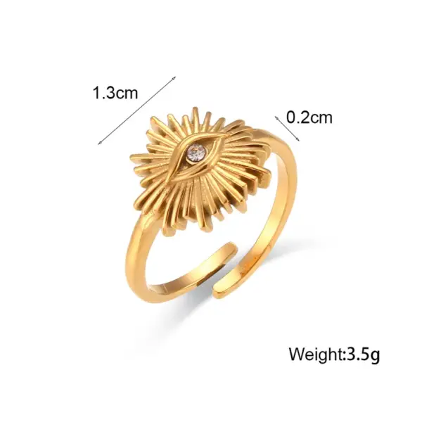 PVD Coated Real Gold Plated 18K Gold Geometric Eye 304 Stainless Steel Retro Waterproof Non Tarnish Open Ring