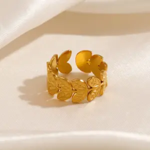 Wholesale PVD Coated 18K Gold Plated Geometric 304 Stainless Steel Classic Style Waterproof Non Tarnish Open Ring