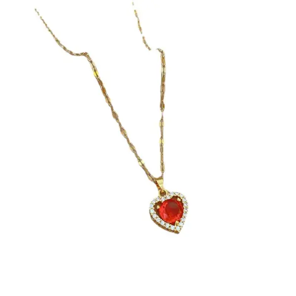 Wholesale Fashion Heart Shape Titanium Steel Copper Plating Hollow Out Inlay Zircon Pendant Necklace
