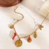 304 Stainless Steel Starfish Conch Shell PVD Coated Rhinestones Freshwater Pearl Real Gold Plated Vacation Marine Style Waterproof Non Tarnish Surgical Steel Inlay Regular Chain Gold Pendant Necklace Necklace