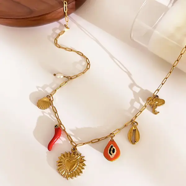 304 Stainless Steel Starfish Conch Shell PVD Coated Rhinestones Freshwater Pearl Real Gold Plated Vacation Marine Style Waterproof Non Tarnish Surgical Steel Inlay Regular Chain Gold Pendant Necklace Necklace