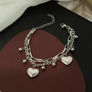 Qye252 Double-Layer Heart-Shaped Bracelet / Steel Color
