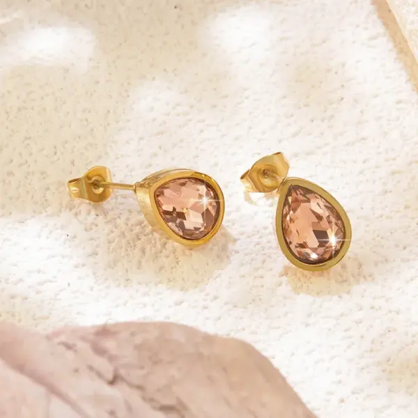304 Stainless Steel Glass Water oplets Ion Plating (IP) Artificial Rhinestones 18K Gold Plated Vintage Style French Style Classic Style Waterproof Non Tarnish Inlay Multicolor-Golden Yellow Ear Studs