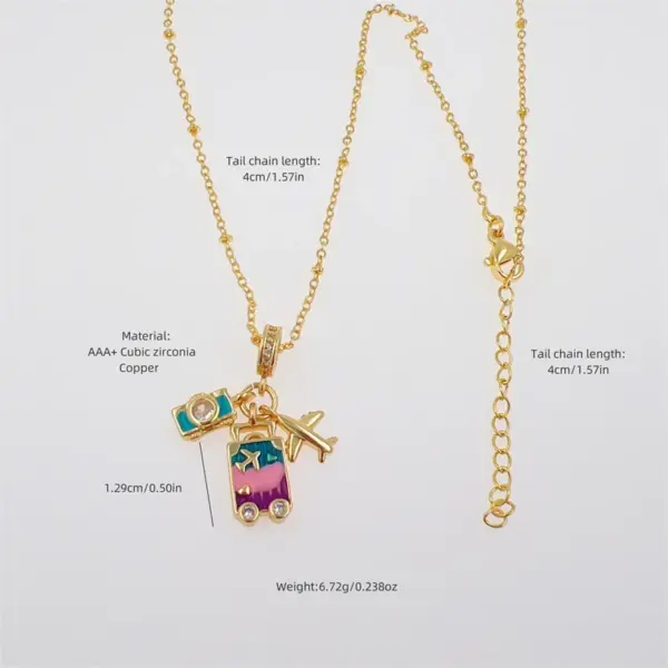 Copper 18K Gold Plated Inlay Sunflower Heart Shape Airplane Zircon Pendant Necklace