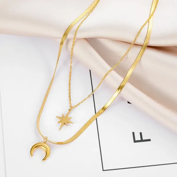 Wholesale Fashion Star Moon Titanium Steel Necklace 1 Piece