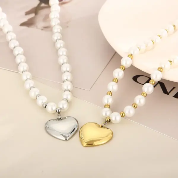 Wholesale Fashion Heart Shape Titanium Steel Beaded Pearl Plating Bracelets Necklace